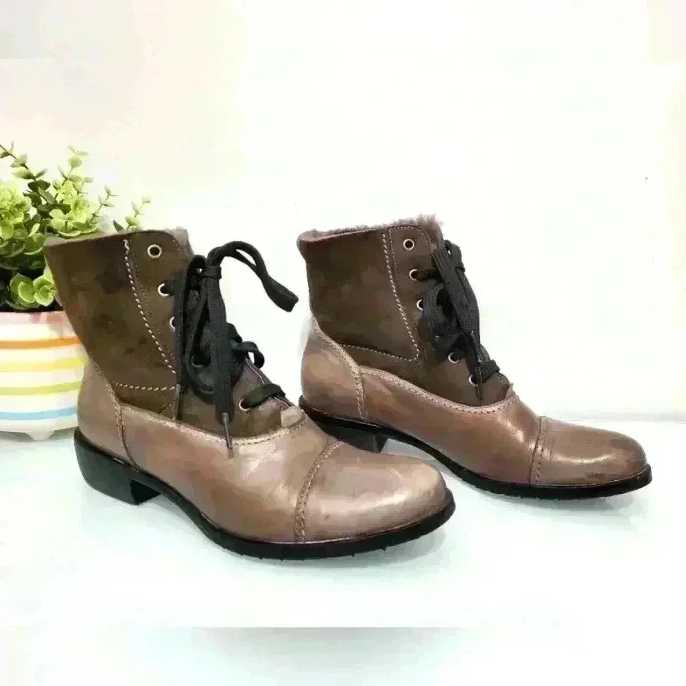 ARNOLD CHURGIN fur lined  leather and suede brown boots. Size 8.5